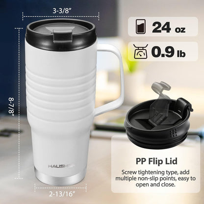24 oz Travel Mug with Handle, Stainless Steel Vacuum Insulated Coffee, Double Wall Travel Mugs with Leakproof Lid, BPA Free