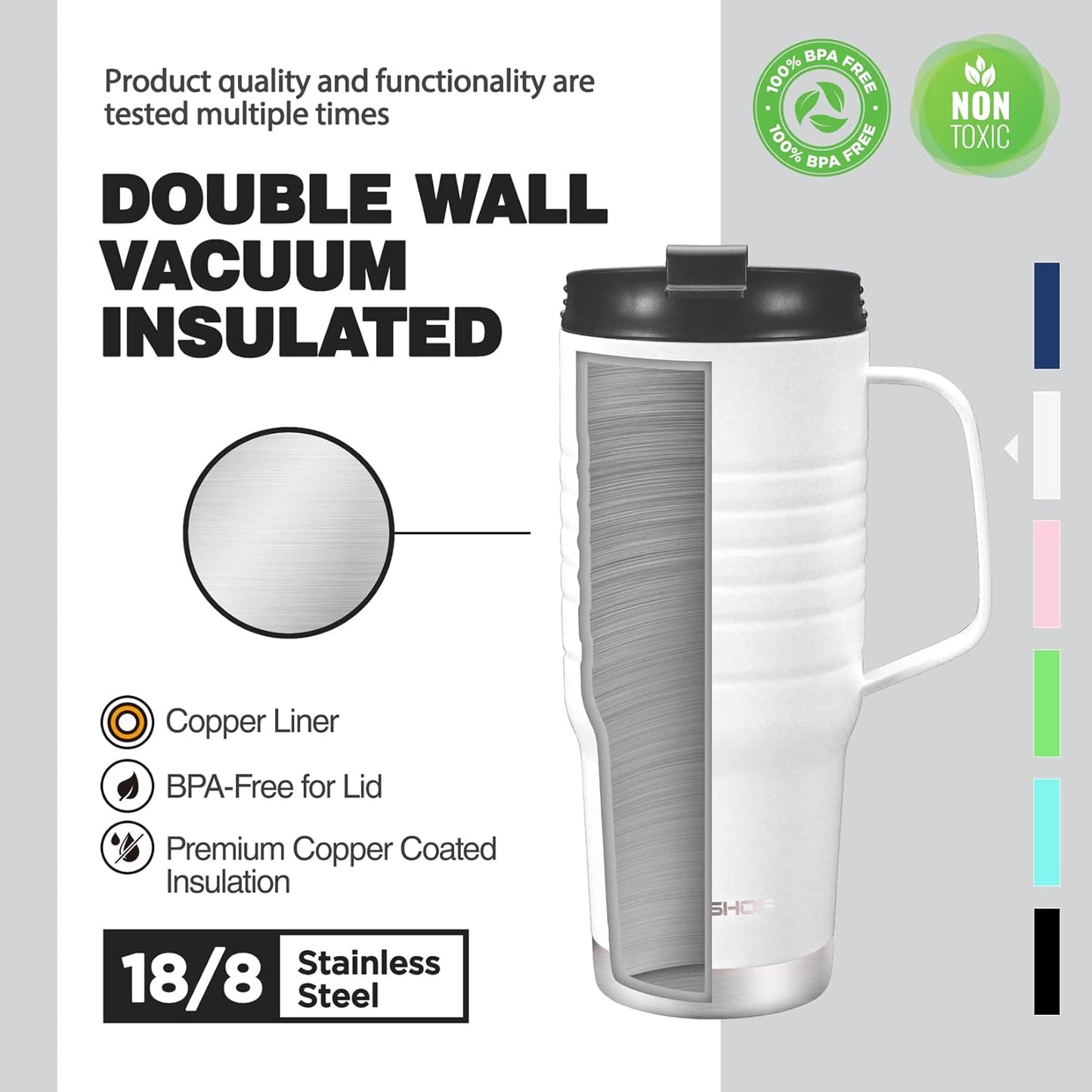 24 oz Travel Mug with Handle, Stainless Steel Vacuum Insulated Coffee, Double Wall Travel Mugs with Leakproof Lid, BPA Free
