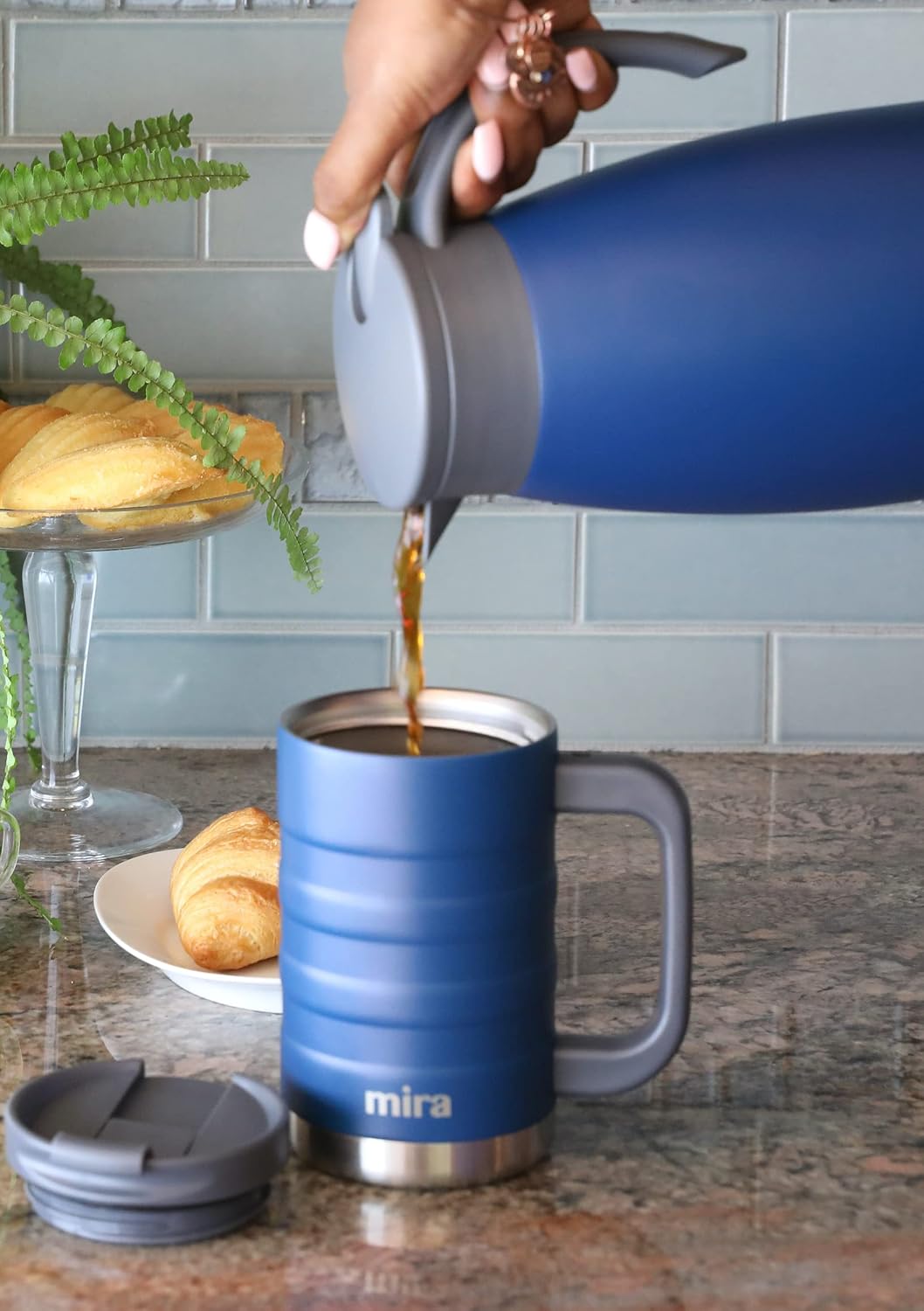 14 oz Insulated Coffee Mug with Handle - Stainless Steel Thermo with Secure Lid - Hot & Cold Cup - Slate Gray
