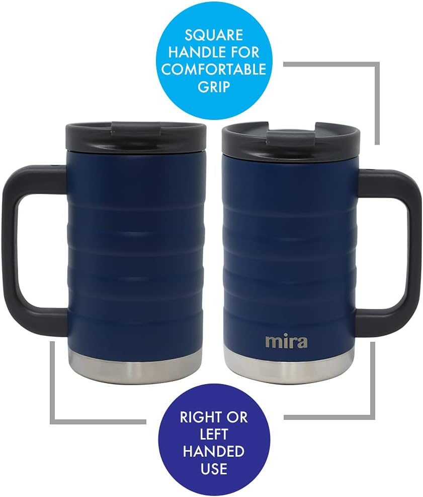 14 oz Insulated Coffee Mug with Handle - Stainless Steel Thermo with Secure Lid - Hot & Cold Cup - Slate Gray