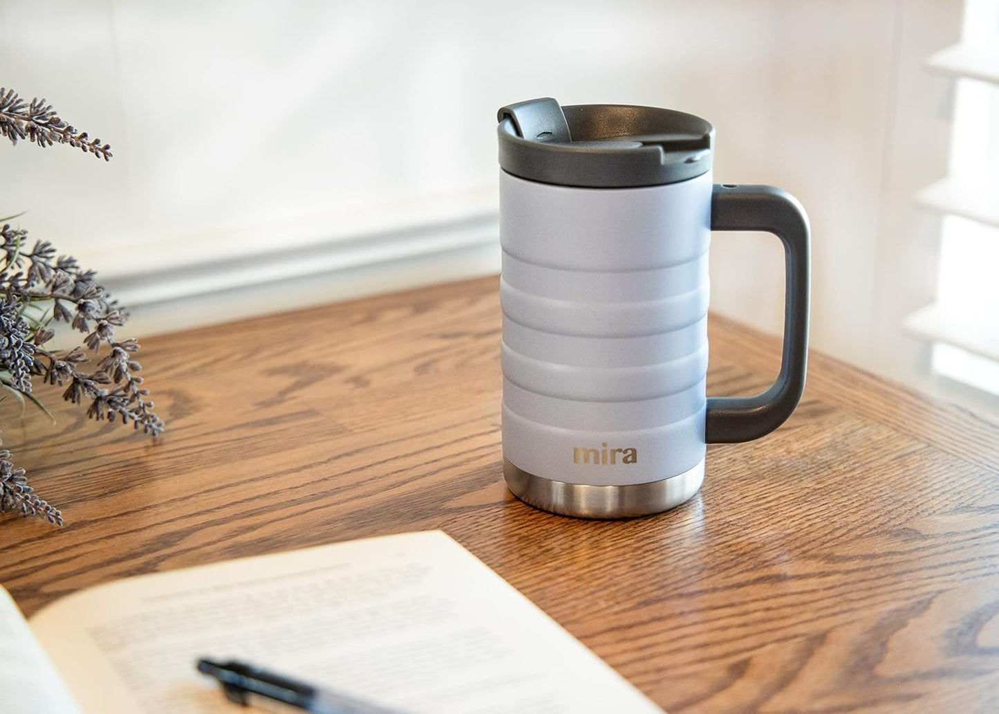 14 oz Insulated Coffee Mug with Handle - Stainless Steel Thermo with Secure Lid - Hot & Cold Cup - Slate Gray