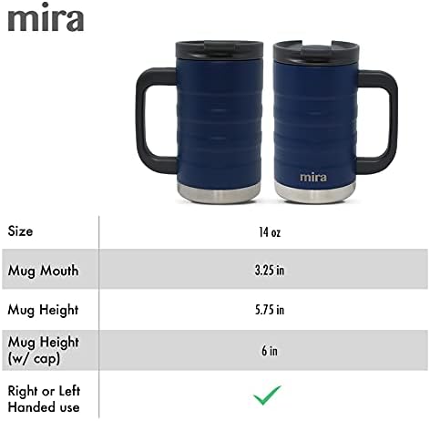 14 oz Insulated Coffee Mug with Handle - Stainless Steel Thermo with Secure Lid - Hot & Cold Cup - Slate Gray