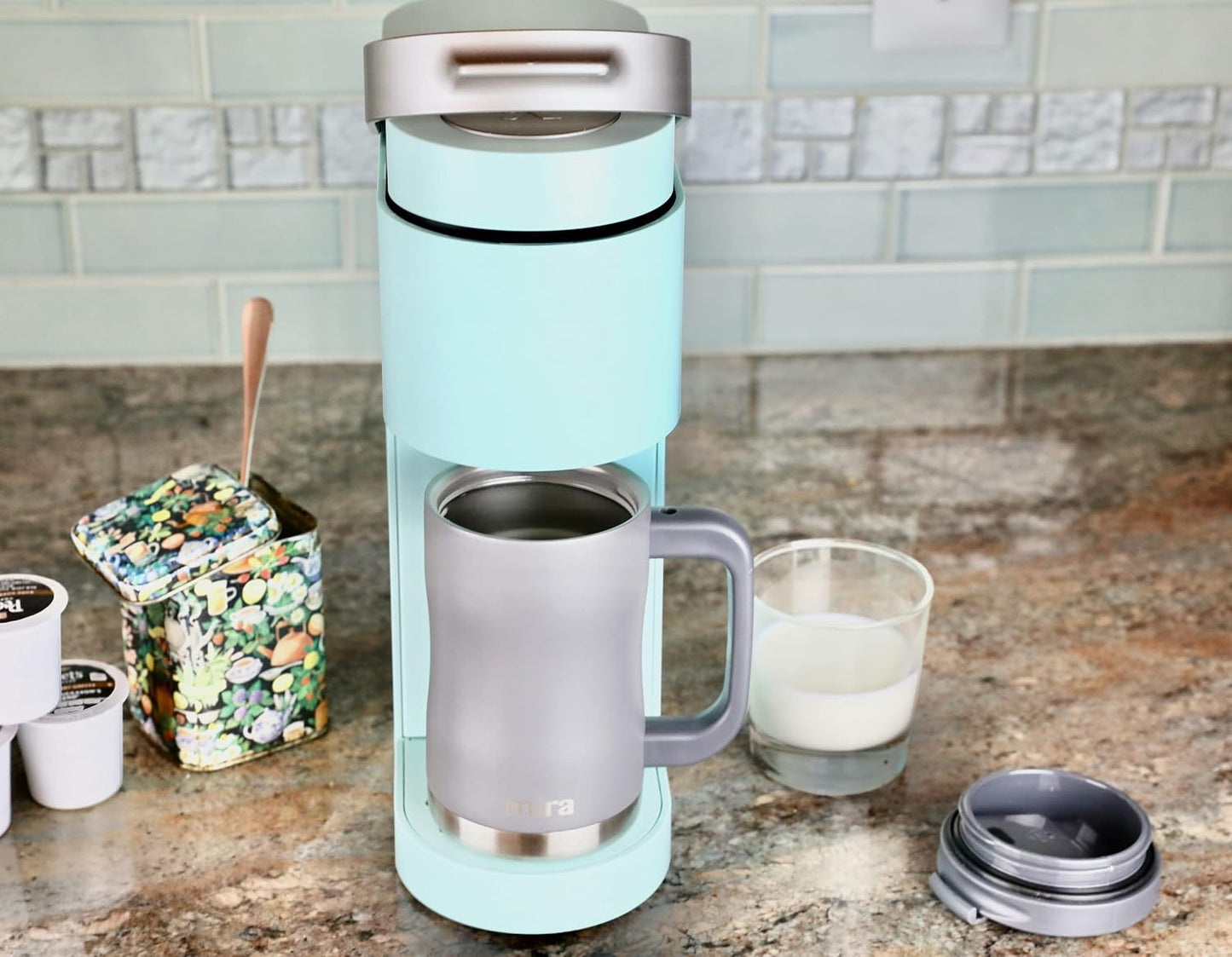 14 oz Insulated Coffee Mug with Handle - Stainless Steel Thermo with Secure Lid - Hot & Cold Cup - Slate Gray