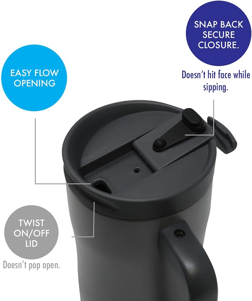 14 oz Insulated Coffee Mug with Handle - Stainless Steel Thermo with Secure Lid - Hot & Cold Cup - Slate Gray