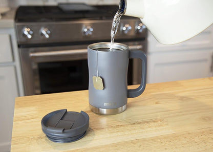 14 oz Insulated Coffee Mug with Handle - Stainless Steel Thermo with Secure Lid - Hot & Cold Cup - Slate Gray