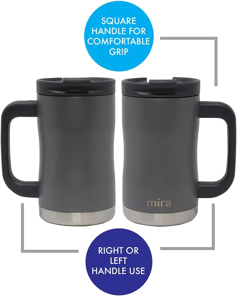 14 oz Insulated Coffee Mug with Handle - Stainless Steel Thermo with Secure Lid - Hot & Cold Cup - Slate Gray