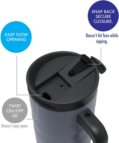 14 oz Insulated Coffee Mug with Handle - Stainless Steel Thermo with Secure Lid - Hot & Cold Cup - Slate Gray