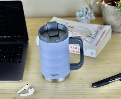 14 oz Insulated Coffee Mug with Handle - Stainless Steel Thermo with Secure Lid - Hot & Cold Cup - Slate Gray
