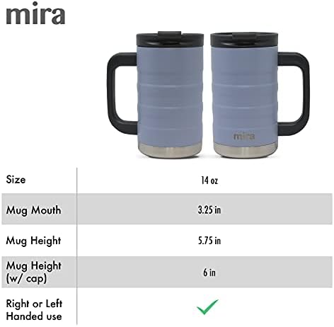 14 oz Insulated Coffee Mug with Handle - Stainless Steel Thermo with Secure Lid - Hot & Cold Cup - Slate Gray