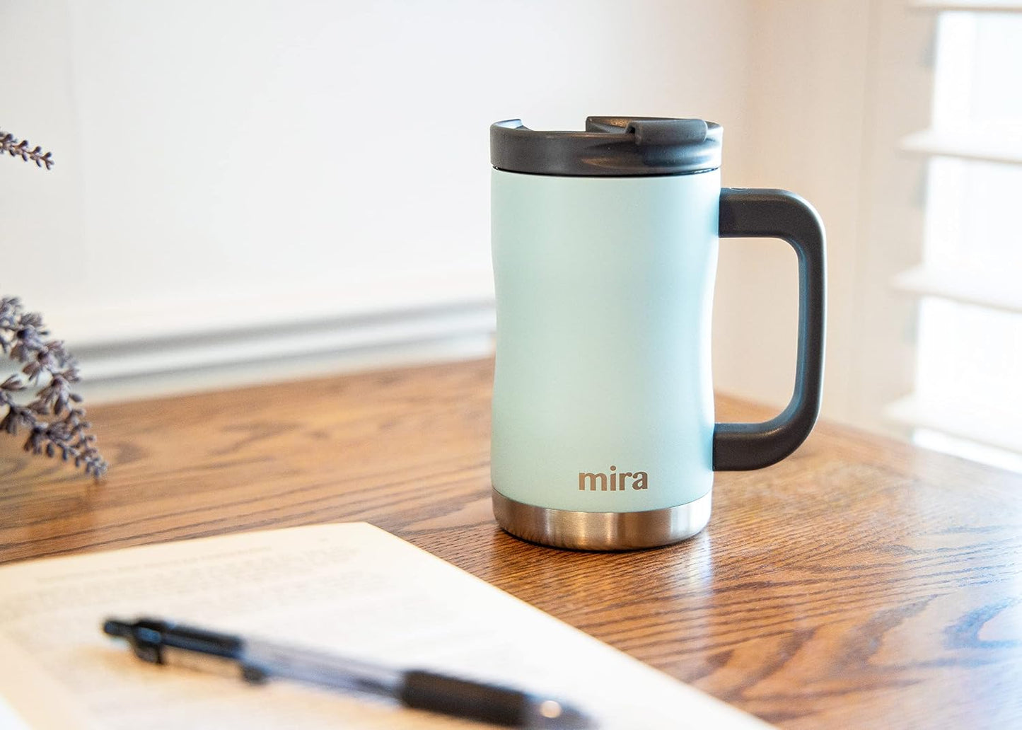 14 oz Insulated Coffee Mug with Handle - Stainless Steel Thermo with Secure Lid - Hot & Cold Cup - Slate Gray