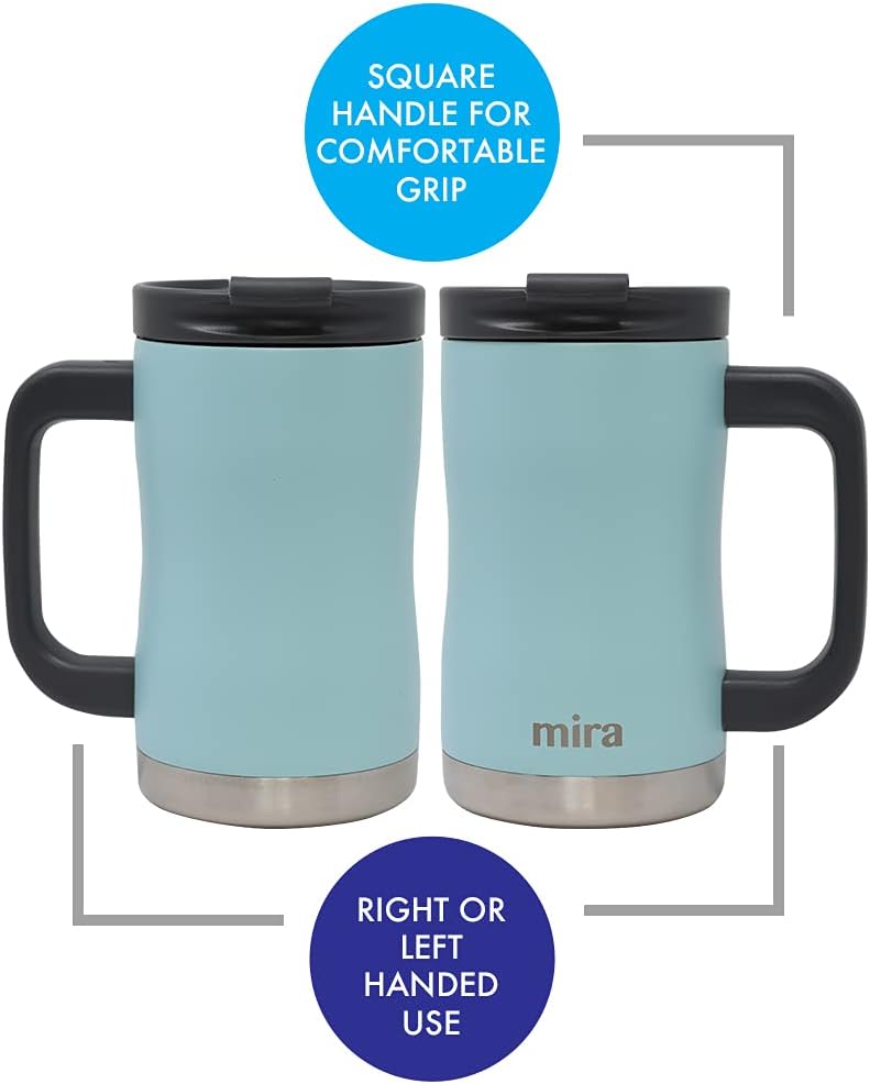 14 oz Insulated Coffee Mug with Handle - Stainless Steel Thermo with Secure Lid - Hot & Cold Cup - Slate Gray
