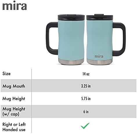 14 oz Insulated Coffee Mug with Handle - Stainless Steel Thermo with Secure Lid - Hot & Cold Cup - Slate Gray