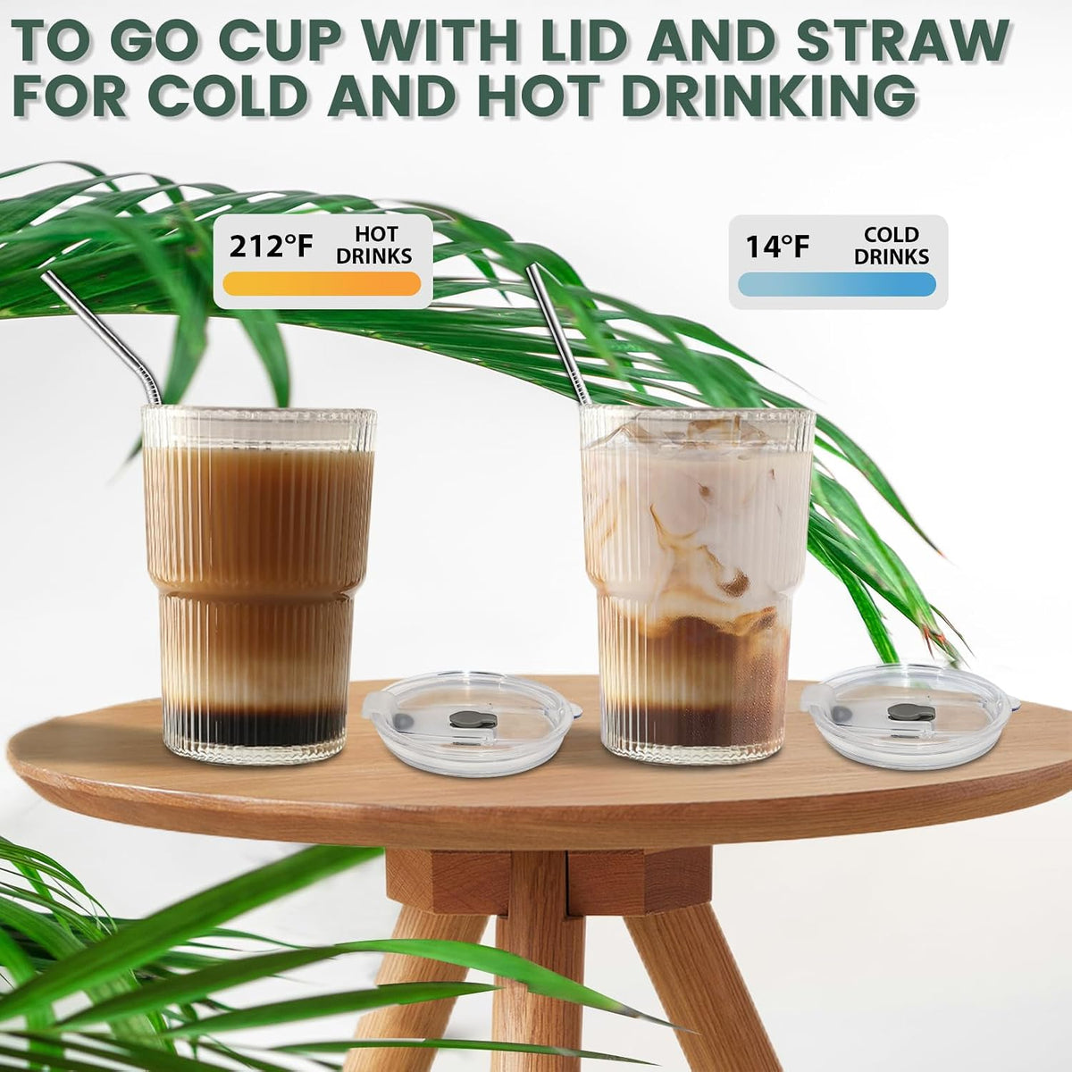 Iced Coffee Cups With Lids and Straws 4 Pcs, 16 OZ Unbreakable Glasses Drinking Set,Clear Plastic Cups Reusable Iced Coffee Tumbler with Lid and Straw, To Go Coffee Cups Dishwasher Safe
