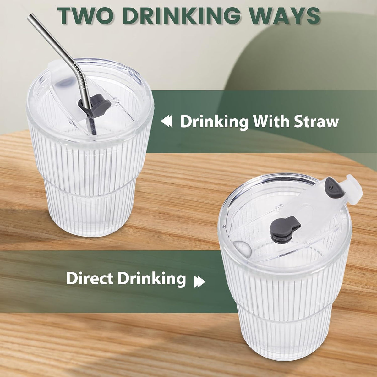Iced Coffee Cups With Lids and Straws 4 Pcs, 16 OZ Unbreakable Glasses Drinking Set,Clear Plastic Cups Reusable Iced Coffee Tumbler with Lid and Straw, To Go Coffee Cups Dishwasher Safe