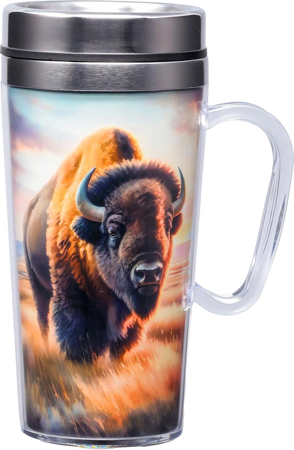 Insulated Travel Mug, 14oz - Double Wall Stainless & Acrylic Drink Cup with Twist Top Lid & Handle - Horse