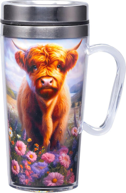 Insulated Travel Mug, 14oz - Double Wall Stainless & Acrylic Drink Cup with Twist Top Lid & Handle - Horse