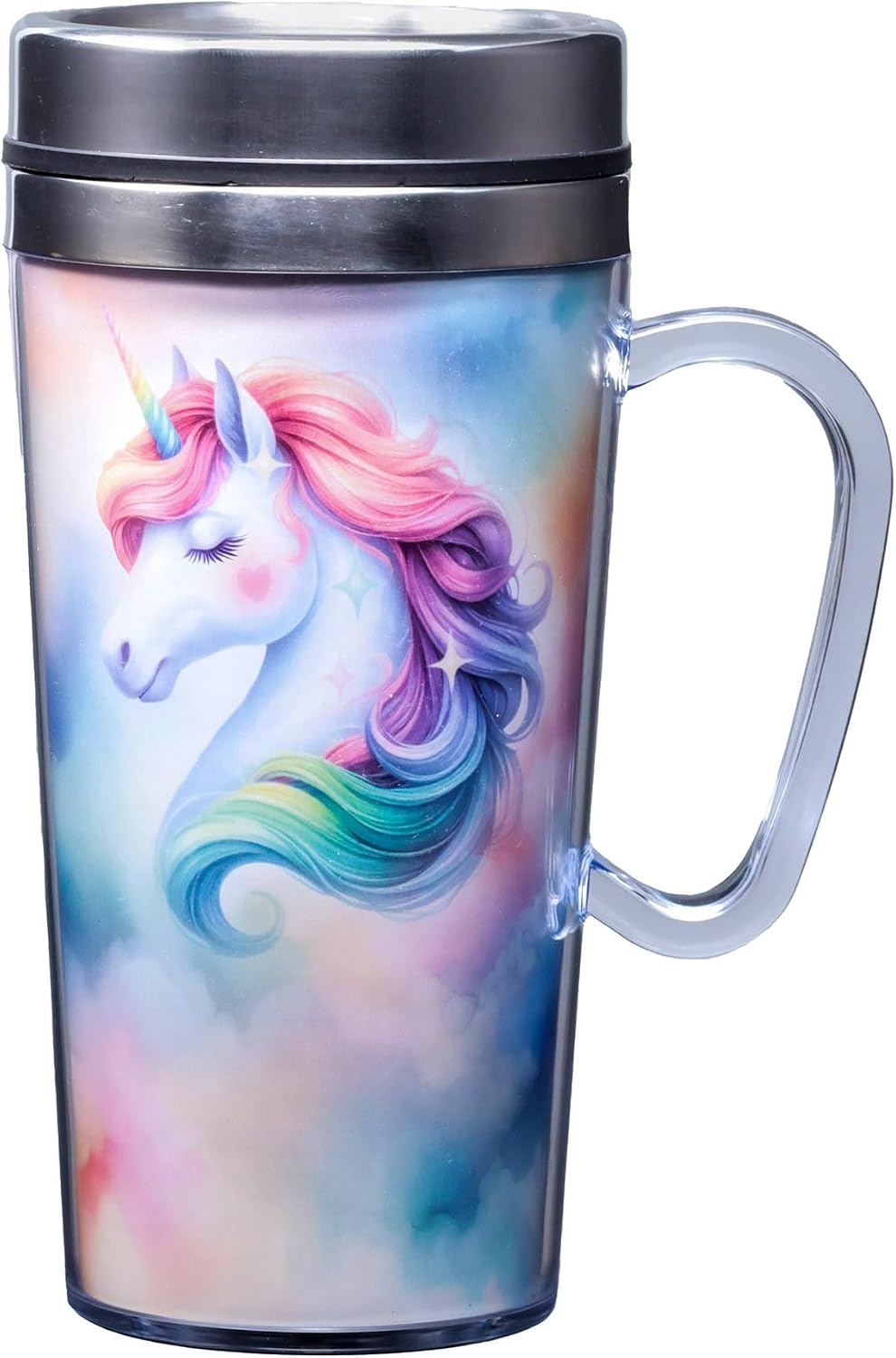 Insulated Travel Mug, 14oz - Double Wall Stainless & Acrylic Drink Cup with Twist Top Lid & Handle - Horse