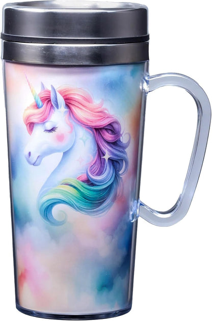 Insulated Travel Mug, 14oz - Double Wall Stainless & Acrylic Drink Cup with Twist Top Lid & Handle - Horse