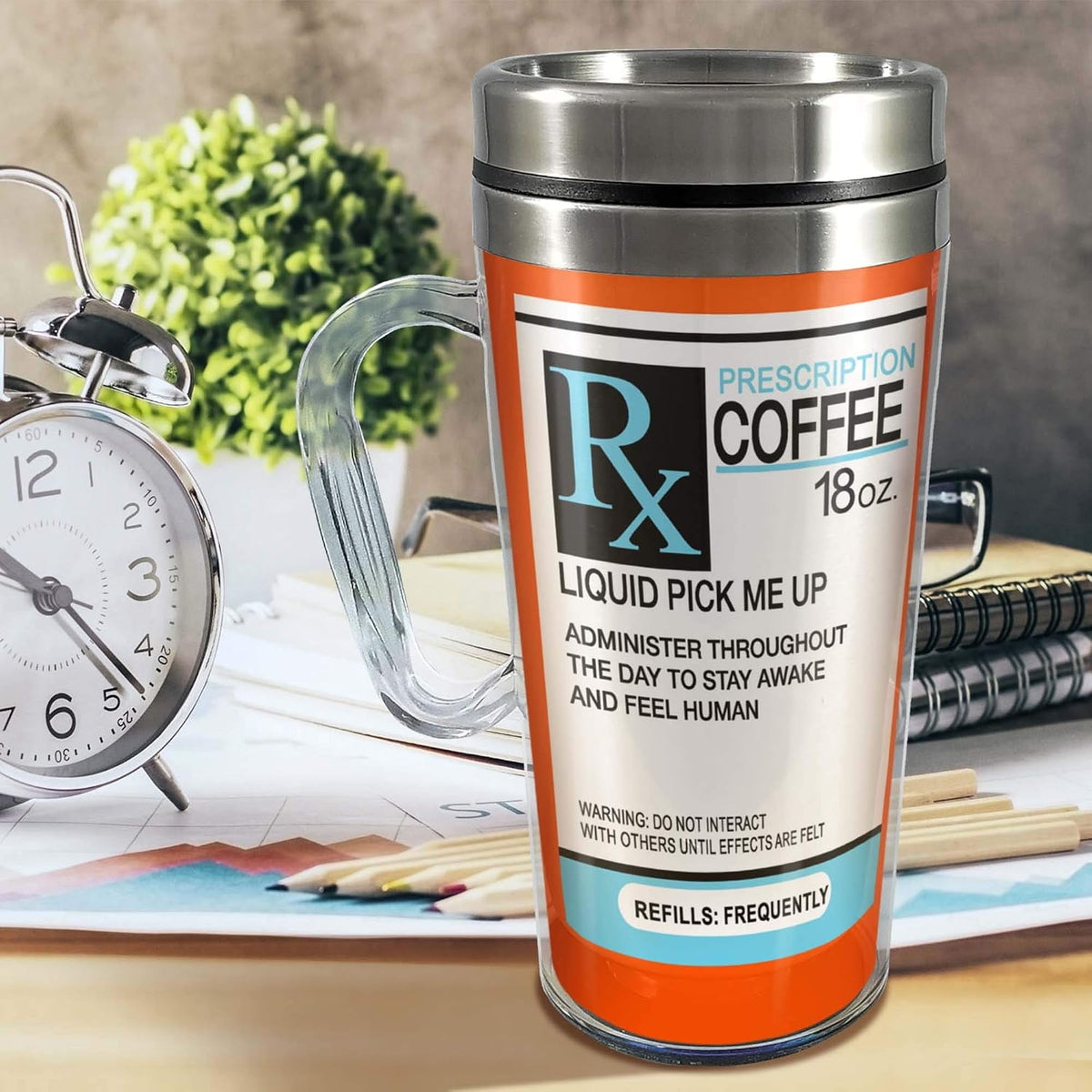 Insulated Travel Mug, 14oz - Double Wall Stainless & Acrylic Drink Cup with Twist Top Lid & Handle - Horse
