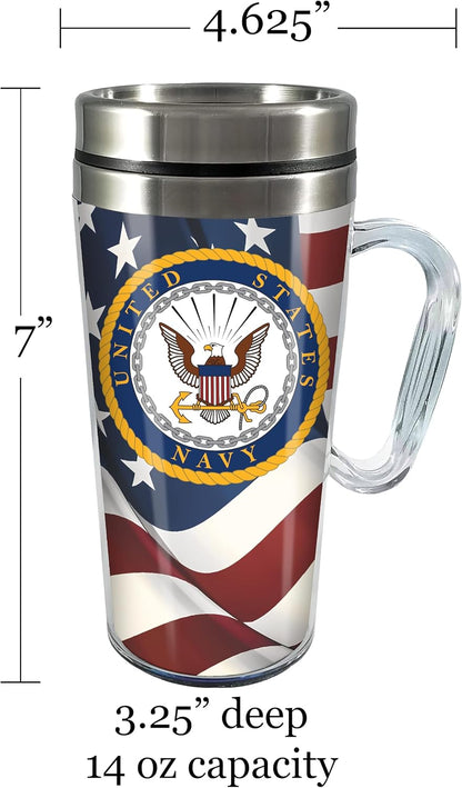 Insulated Travel Mug, 14oz - Double Wall Stainless & Acrylic Drink Cup with Twist Top Lid & Handle - Horse
