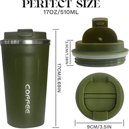 Insulated Travel Coffee Mug, Stainless Steel Coffee Cup with Leakproof Lid