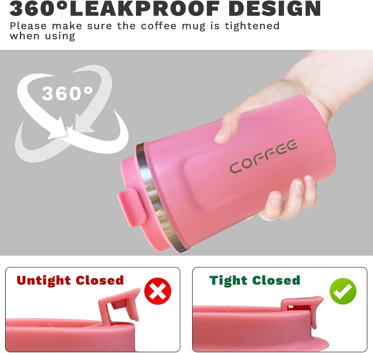 Insulated Travel Coffee Mug, Stainless Steel Coffee Cup with Leakproof Lid