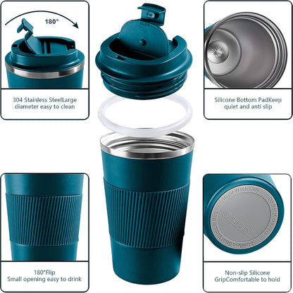Insulated Travel Coffee Mug, Stainless Steel Coffee Cup with Leakproof Lid