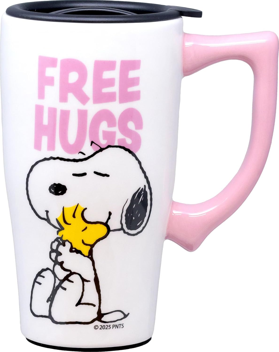Snoopy Soccer Ceramic Travel Coffee Mug with Lid and Handle - Spill Proof Lid - Double Walled Mug for Hot and Cold Beverages - Microwave and Dishwasher Safe