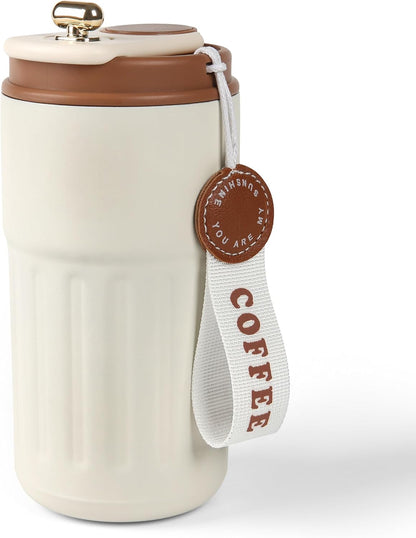 Stainless Steel Insulated Coffee Mug, Travel Coffee Cug,13.8ozWhite