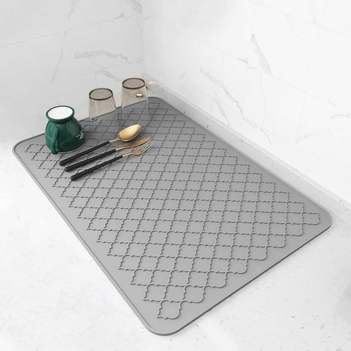 Dish Drying Mats for Kitchen Counter-Silicone Dish Drying Mat-Kitchen Dish Drying Pad Heat Resistant Mat-Kitchen Gadgets Kitchen Accessories Kitchen Small Appliances(12" x 16", BLACK)
