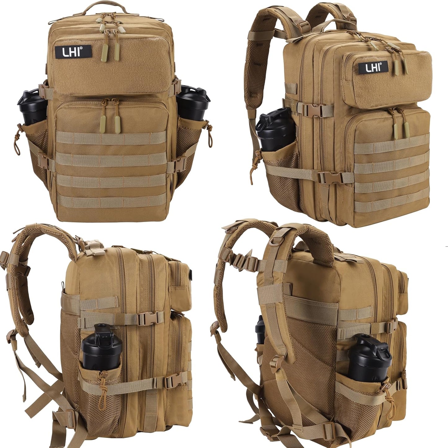 LHI Military Tactical Backpack for Men and Women 45L Army 3 Days Assault Pack Bag Large Rucksack with Molle System - Black - Colors B