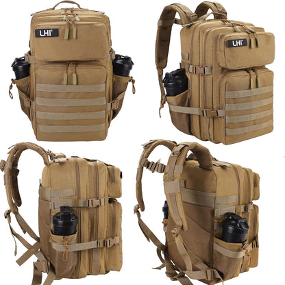LHI Military Tactical Backpack for Men and Women 45L Army 3 Days Assault Pack Bag Large Rucksack with Molle System - Black - Colors B