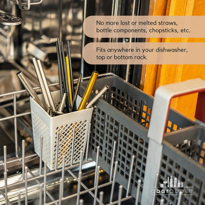 A Bar Above Dishwasher Basket for Reusable Straws and Small Bar Tools, Plastic Straw Basket for Washing Cocktail Picks, Stir Sticks, & Kitchen Accessories, Ideal for Home and Commercial Dishwasher use
