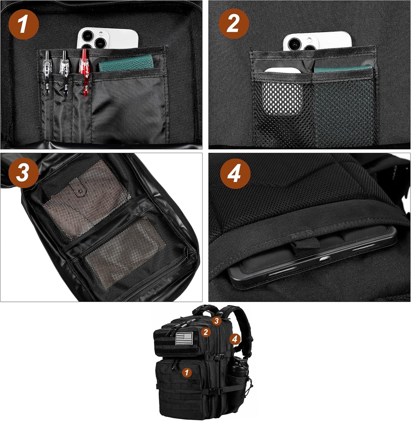 LHI Military Tactical Backpack for Men and Women 45L Army 3 Days Assault Pack Bag Large Rucksack with Molle System - Black - Colors A