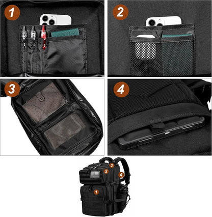 LHI Military Tactical Backpack for Men and Women 45L Army 3 Days Assault Pack Bag Large Rucksack with Molle System - Black - Colors A