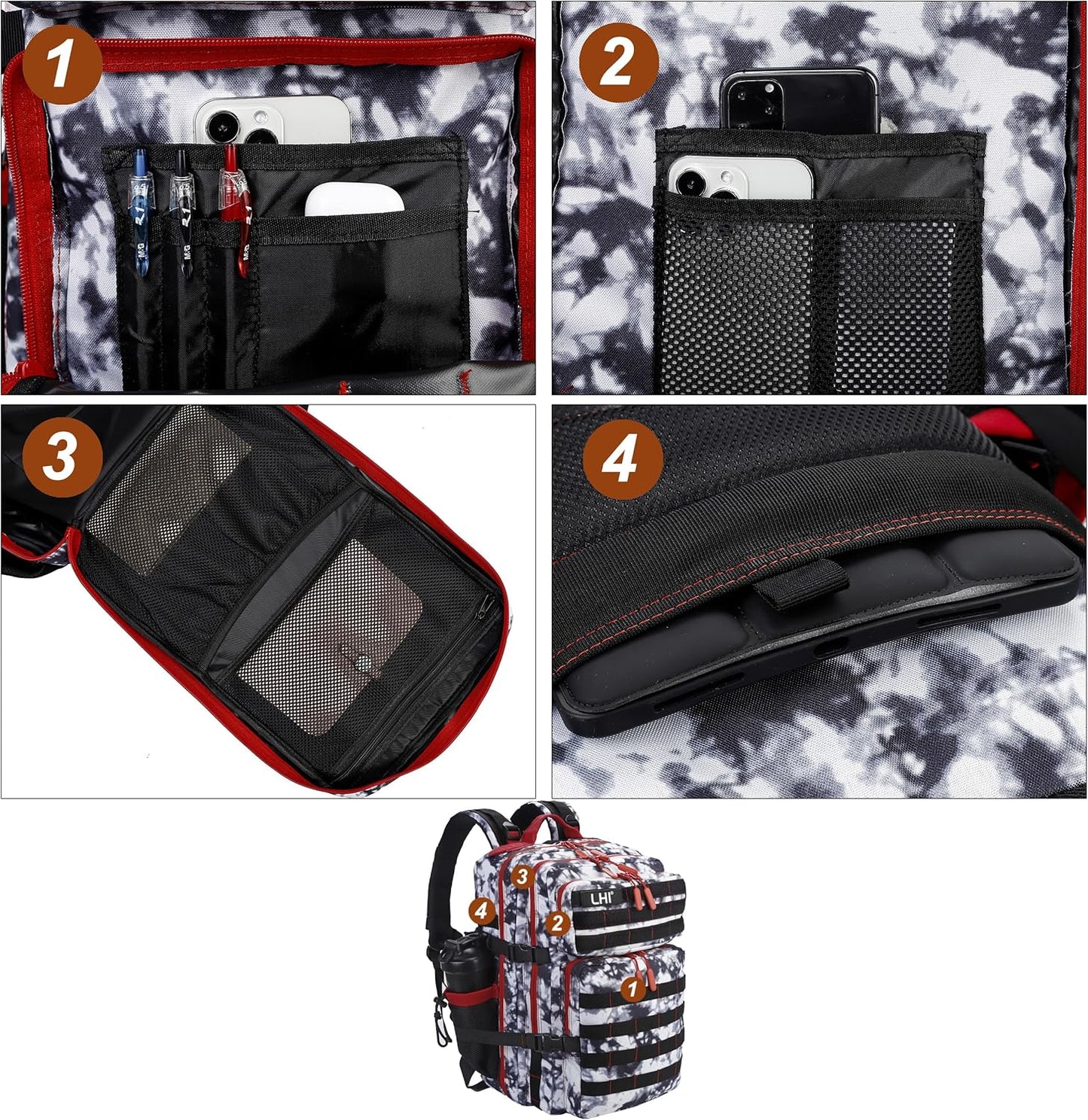 LHI Military Tactical Backpack for Men and Women 45L Army 3 Days Assault Pack Bag Large Rucksack with Molle System - Black - Colors A