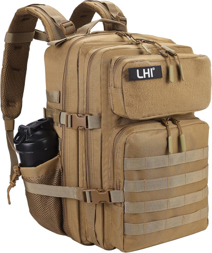 LHI Military Tactical Backpack for Men and Women 45L Army 3 Days Assault Pack Bag Large Rucksack with Molle System - Black - Colors B