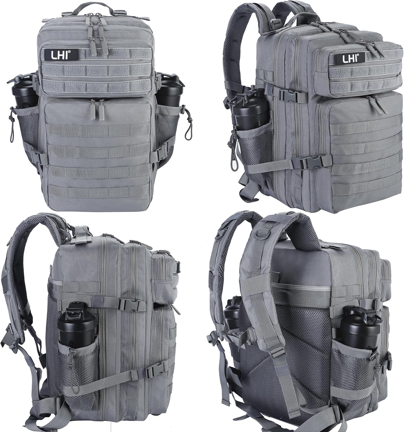 LHI Military Tactical Backpack for Men and Women 45L Army 3 Days Assault Pack Bag Large Rucksack with Molle System - Black - Colors B