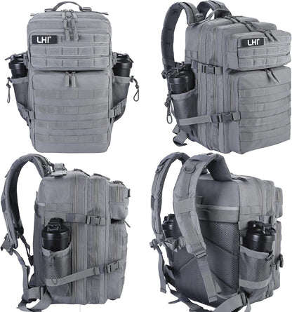 LHI Military Tactical Backpack for Men and Women 45L Army 3 Days Assault Pack Bag Large Rucksack with Molle System - Black - Colors B
