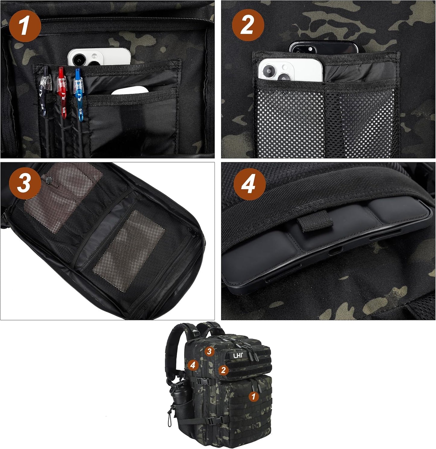 LHI Military Tactical Backpack for Men and Women 45L Army 3 Days Assault Pack Bag Large Rucksack with Molle System - Black - Colors A