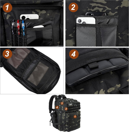 LHI Military Tactical Backpack for Men and Women 45L Army 3 Days Assault Pack Bag Large Rucksack with Molle System - Black - Colors A