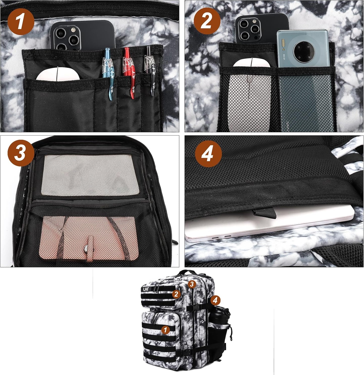 LHI Military Tactical Backpack for Men and Women 45L Army 3 Days Assault Pack Bag Large Rucksack with Molle System - Black - Colors B