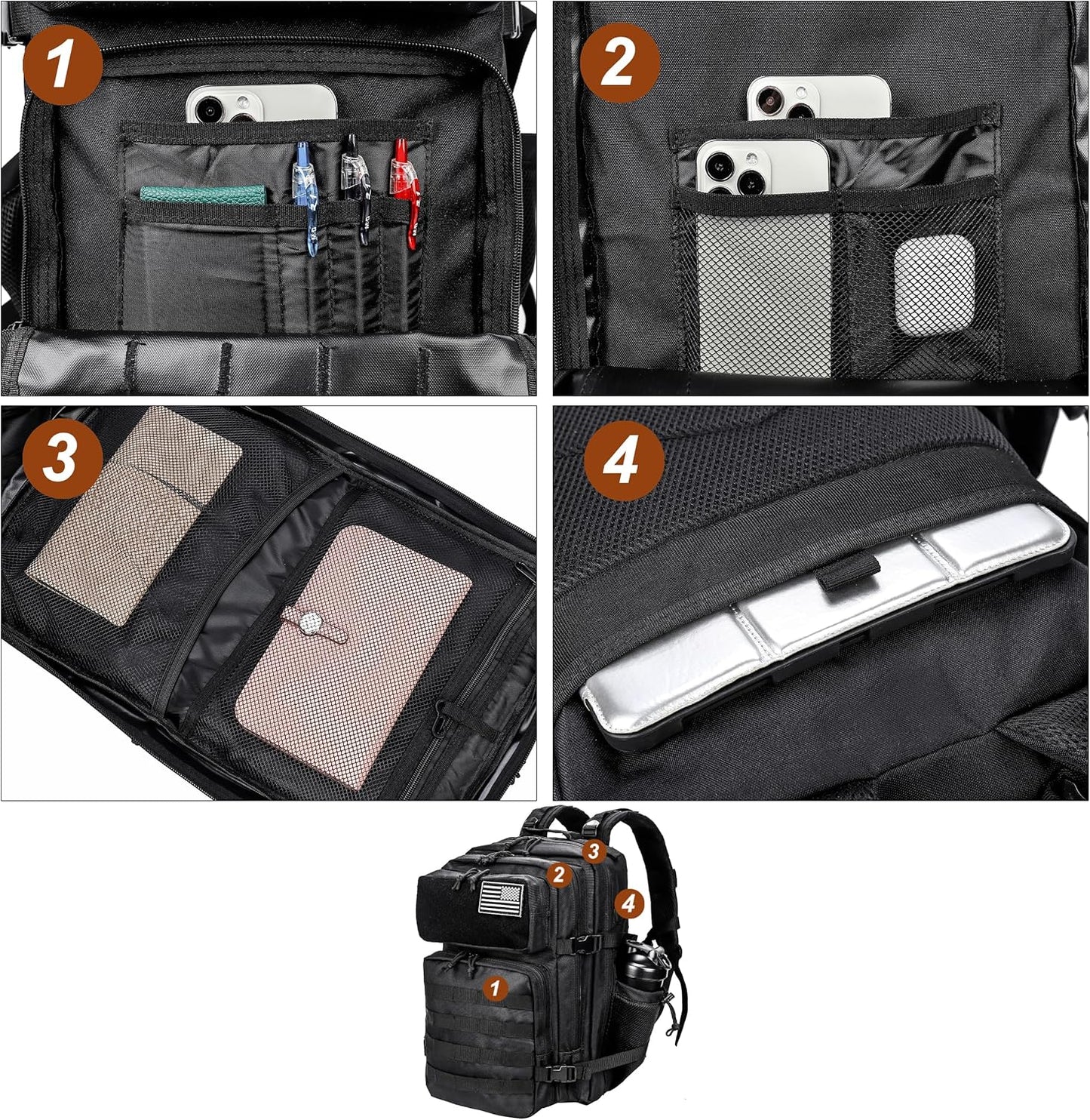 LHI Military Tactical Backpack for Men and Women 45L Army 3 Days Assault Pack Bag Large Rucksack with Molle System - Black - Colors B