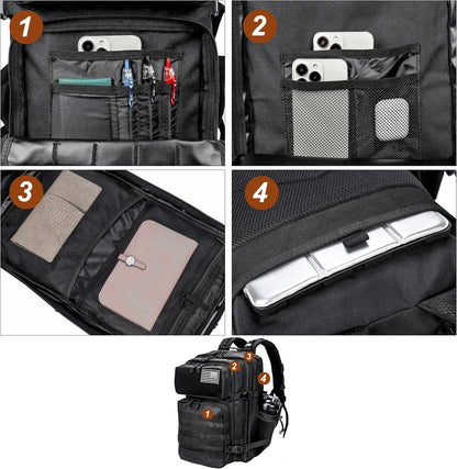 LHI Military Tactical Backpack for Men and Women 45L Army 3 Days Assault Pack Bag Large Rucksack with Molle System - Black - Colors B