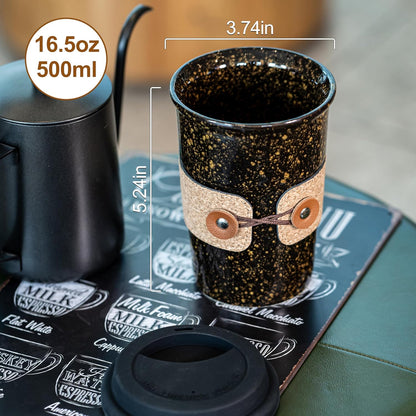 Ceramic Travel Coffee Mug with Lid, Large To Go Coffee Tumbler | Spill Proof Coffee Cup, Microwave and Dishwasher Safe, Large Porcelain Tea Mug with Lid, Coffee Gifts for Men & Women, 13.5oz