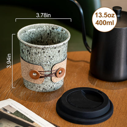 Ceramic Travel Coffee Mug with Lid, Large To Go Coffee Tumbler | Spill Proof Coffee Cup, Microwave and Dishwasher Safe, Large Porcelain Tea Mug with Lid, Coffee Gifts for Men & Women, 13.5oz