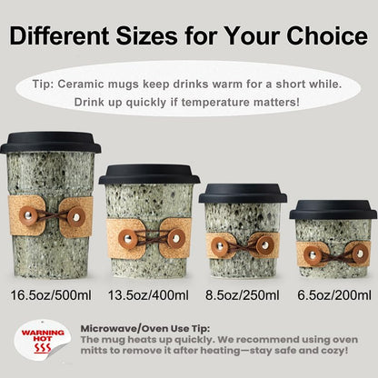 Ceramic Travel Coffee Mug with Lid, Large To Go Coffee Tumbler | Spill Proof Coffee Cup, Microwave and Dishwasher Safe, Large Porcelain Tea Mug with Lid, Coffee Gifts for Men & Women, 13.5oz