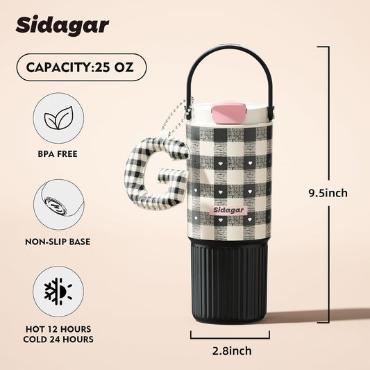 26 oz Insulated Stainless Steel Tumbler with Straw & Handle Black | Leak-proof Water Bottle| Dual Drinking Options with Straw & Spout | Cup Holder Compatible| BPA-Free | Cold 12H| Easy to Clean