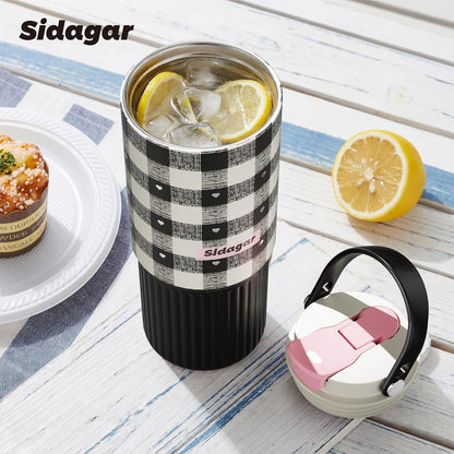 26 oz Insulated Stainless Steel Tumbler with Straw & Handle Black | Leak-proof Water Bottle| Dual Drinking Options with Straw & Spout | Cup Holder Compatible| BPA-Free | Cold 12H| Easy to Clean