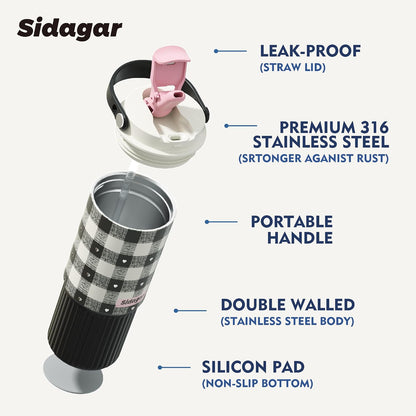 26 oz Insulated Stainless Steel Tumbler with Straw & Handle Black | Leak-proof Water Bottle| Dual Drinking Options with Straw & Spout | Cup Holder Compatible| BPA-Free | Cold 12H| Easy to Clean